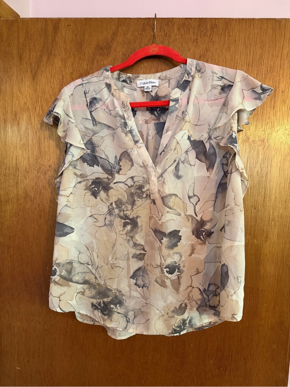 Calvin Klein Floral V-Neck Ruffle Sleeve Blouse